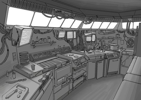 Cyberpunk Apartment, Cyberpunk Interior, Fallout 4 Settlement Ideas, Dirty Kitchen, Spaceship Interior, Sci Fi Environment, Watch Tower, House Drawing, Cyberpunk Art