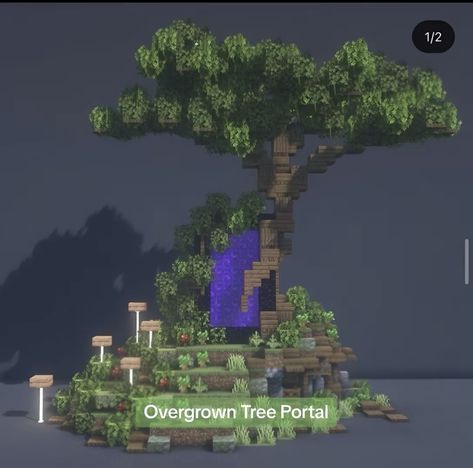 Overgrown Minecraft Portal, Overgrown Minecraft Builds, Minecraft Tunnel, Minecraft Tunnel Designs, Minecraft Portal, Minecraft Tree, Portal Design, Minecraft Medieval, Watch Tower