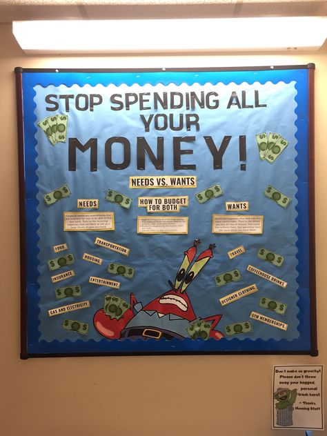 Financial Bulletin Board, Ra Educational Programs, Financial Literacy Bulletin Board, Ra Social Programs, Res Life Programs, Literacy Bulletin Boards, Resident Assistant Programs, Residence Life Bulletin Boards, Dorm Bulletin Boards