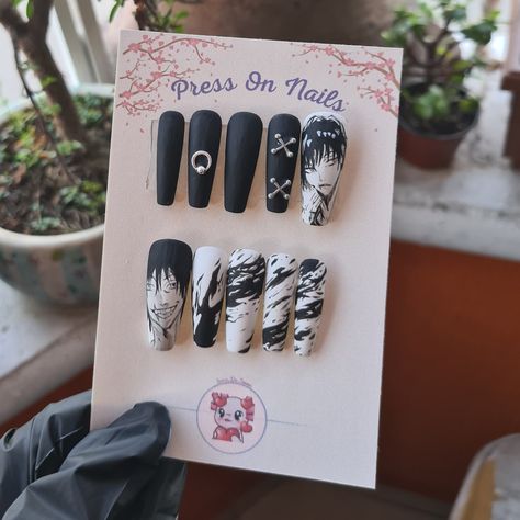 Toji Nail Ideas, Jujutsu Kaisen Nails, Jjk Nails, Anime Nail, Acrylic Nails Nude, Fake Nails Designs, Toji Fushiguro, Gel Nail Art Designs, Anime Nails