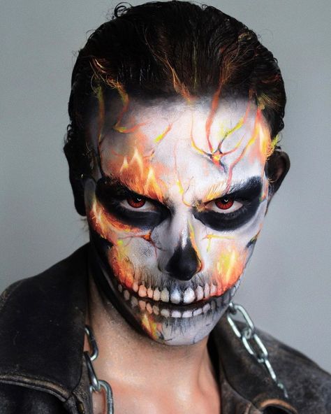 Cool Halloween Makeup Men, Skull Makeup For Men, Halloween Men Makeup, Halloween Face Paint Scary, Skull Makeup Look, Mens Halloween Makeup, Halloween Ideias, Men Makeup, Halloween Hombre