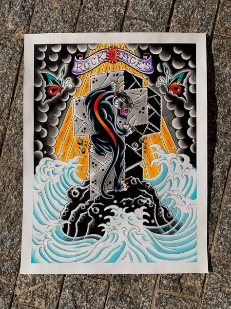 Japanese Traditional Tattoo Flash, Tattoo Artist Aesthetic, Rock Of Ages Tattoo, School Reference, Skateboard Tattoo, Tattoo Free, Rock Tattoo, Traditional Flash, Japanese Folklore