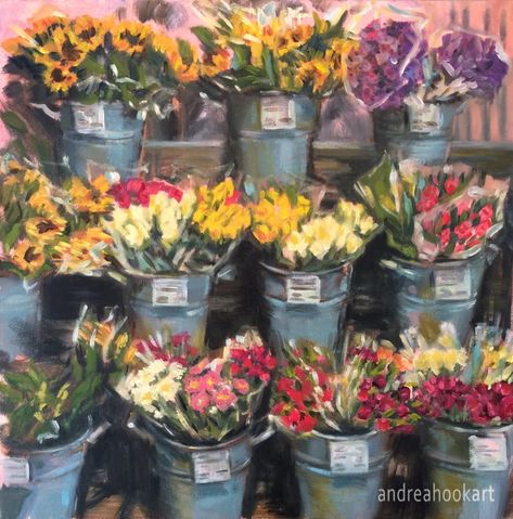 Farmers Market Painting, Flower Market Painting, Igcse Arts, Flower Shop Painting, Flower Shop Poster, Daler Rowney Watercolor, Art Igcse, Market Painting, Flower Stall