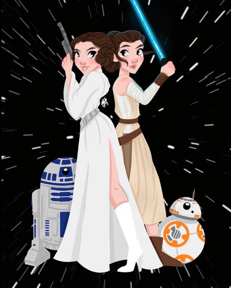 Butternut Gouache - Star Wars Princess Leia, Rey, R2-D2 & BB-8 Star Wars Princess Leia, Star Wars Princess, Bb 8, R2 D2, Film Star, Adam Driver, Princess Leia, Star Wars Collection, Gouache Painting