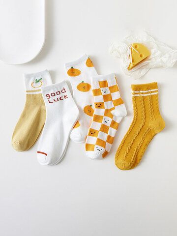 I found this amazing 5 Pairs Women Polyester Cotton Jacquard Various Cartoon Patterns Fashion Breathable Socks with US$7.99,and 14 days return or refund guarantee protect to us. --Newchic Fruit Socks, Heated Socks, Summer Sock, Small White Flowers, Winter Socks, Orange Pattern, Calf Socks, Tube Socks, Fashion Socks