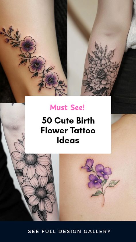 Explore 50 adorable and meaningful birth flower tattoo ideas featuring 4 captivating images that capture the essence and beauty of floral types. These tattoos represent individual identity and birth months. Aster Tattoo, Birth Flower Tattoo Ideas, Larkspur Tattoo, Gladiolus Tattoo, Marigold Tattoo, Violet Tattoo, Carnation Tattoo, Daffodil Tattoo, Chrysanthemum Tattoo