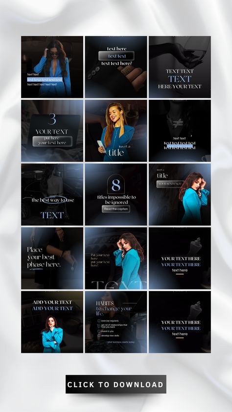 Luxury Black and Blue Canva Template Pack | Elegant & Professional Social Media Design Branding Essentials, Luxury Instagram, Professional Instagram, Professional Social Media, Social Media Feed, Media Branding, Aesthetic Luxury, Instagram Feed Ideas, Social Media Branding