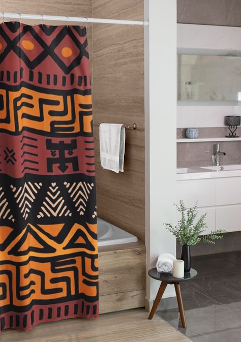 African Mural, Afro Boho Decor, African Shower Curtain, African Bedroom, Modern Bathroom Art, African Decor Living Room, Modern African Decor, Boho Bathrooms, Bathroom Decor Boho