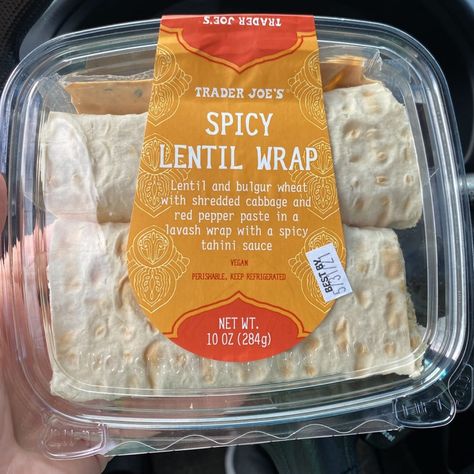 Spicy Lentil Wrap, Grilled Buffalo Chicken, Buffalo Chicken Chili, Healthy Snack Alternatives, Red Pepper Paste, Vegan Lentil, Trader Joe's Products, Wrap Recipe, Vegan Meal Plans