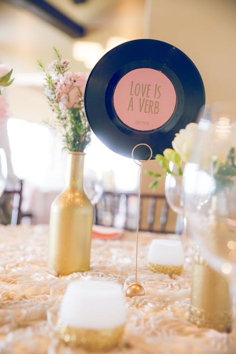 Image Wedding Ideas Seating, Music Party Theme, Music Theme Wedding, Music Centerpieces, Theme Wedding Ideas, Love Is A Verb, Music Themed Parties, Music Themed Wedding, Gold Wedding Inspiration