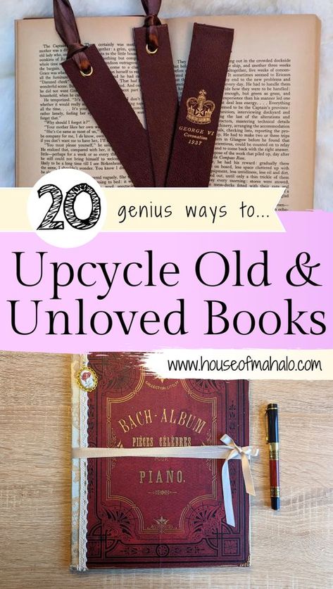 Click to discover 20 genius ideas on how to upcycle old books - and most of them are easier than you might think. Let's start upcycling! Projects With Old Books, Old Encyclopedias Ideas Diy Projects, Craft With Old Books, What To Do With Old Encyclopedias, Encyclopedia Repurpose Ideas, Upcycle Old Books, What To Do With Old Books, Old Book Pages Art, Crafts From Old Books