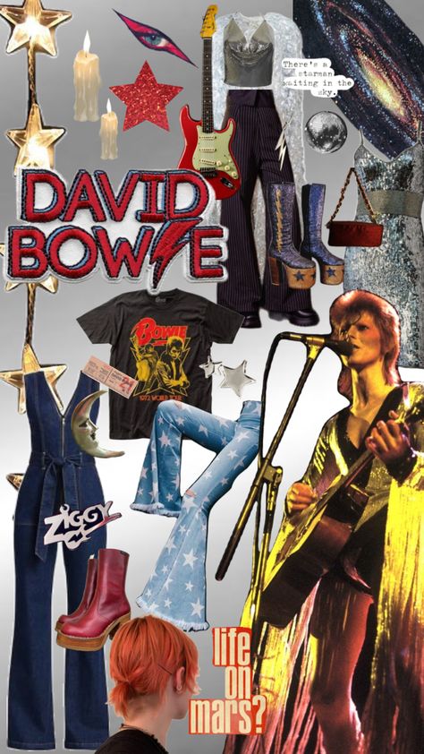 outfit inspo; david bowie #outfitinspo #vintage #wallpaper Rock Band Outfits, David Bowie Costume, 80’s Rock, David Bowie Fashion, Rock Star Outfit, Band Outfits, Italo Disco, 70s Inspired Fashion, 70s Aesthetic