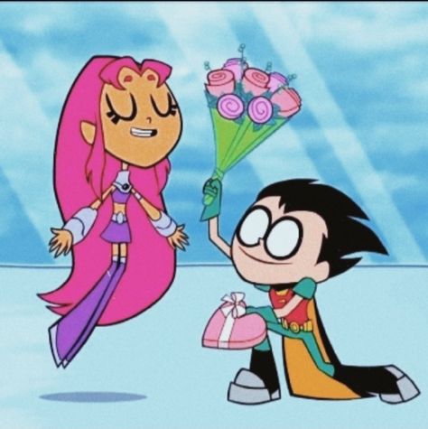 Robin X Starfire Matching Icons, Teen Titans Go Robin X Starfire, Robin And Starfire Matching Icons, Cartoon Couple Aesthetic, Iconic Cartoon Couples, Robin Y Starfire, Star Fire And Robin, Robin X Starfire, Robin And Starfire