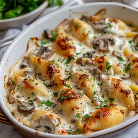 Creamy White Wine Mushroom Stuffed Shells, White Wine Mushroom Stuffed Shells, Mushroom Stuffed Shells, Bacon And Mushroom, Mushroom Stuffed, Bbq Meatballs, Mushroom Rice, Cremini Mushrooms, Stuffed Pasta Shells