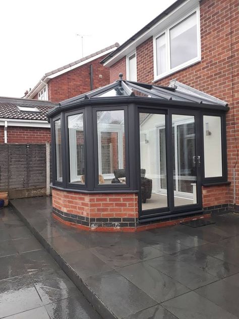 R7 Conservatory in Eclectic Grey #conservatory #homerenovation #garden #summer #britishhomes Old Conservatory Revamp, Grey Conservatory, Conservatory Exterior, Black Conservatory, Victorian Lean To Conservatory, Tiled Roof Conservatory, Anthracite Conservatory, New Conservatory Roof, Sunroom Extension