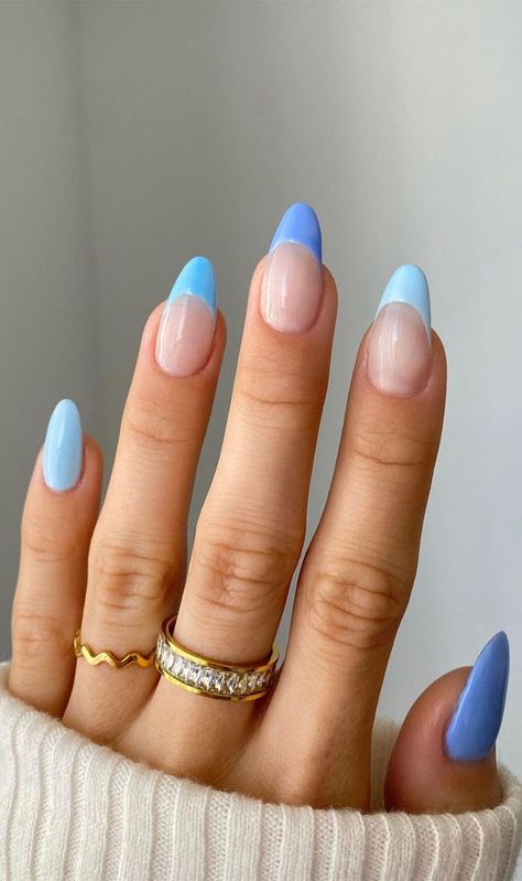 Acrylic Nails Light Blue, Blue French Tip Nails, Blue French Tip, Sky Blue Nails, Blue French Tips, Blue Acrylic Nails, Cute Nail Art Designs, French Tip Acrylic Nails, French Acrylic Nails