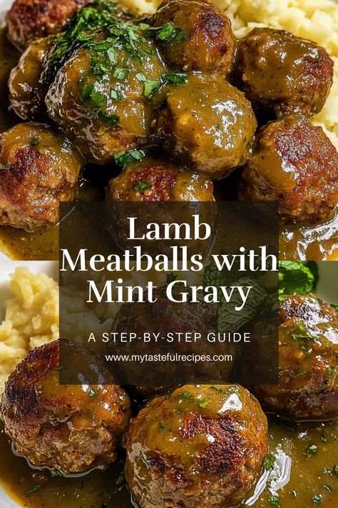 Tender lamb meatballs paired with a fragrant mint gravy make for the perfect dinner recipe! With a balance of savory and fresh flavors, this dish is sure to become a new family favorite. Serve over couscous or rice for an extra treat! Meatball Gravy Recipe, Chicken Gravy From Broth, Lamb Meatloaf, Meatloaf Balls, Lamb Mince Recipes, Something Different For Dinner, Ground Lamb Recipes, Meal Prepping For The Week, Tasty Sandwiches