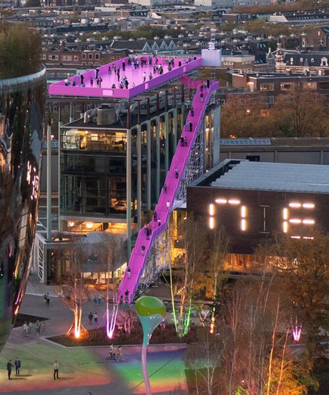 Pink Rooftop, Rotterdam Architecture, External Staircase, Rooftop Design, Storey Homes, The Roof, British Design, Urban Design, Walkway