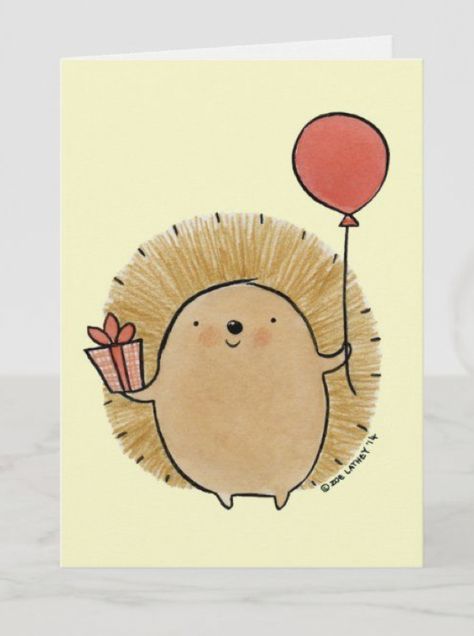 Birthday Hedgehog, Happy Birthday Cards Handmade, Happy Birthday Cards Diy, Hedgehog Birthday, Diy Invitation, Watercolor Birthday Cards, Birthday Card Drawing, Watercolor Birthday, Bday Cards