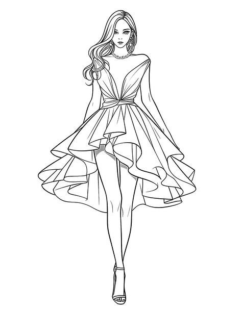 Off-the-shoulder night dress Dress Outline, رسم كاريكاتير, Fashion Coloring Book, Fashion Design Books, Dress Illustration, Fashion Illustration Sketches Dresses, Fashion Sketches Dresses, Fashion Drawing Dresses, Sketches Dresses