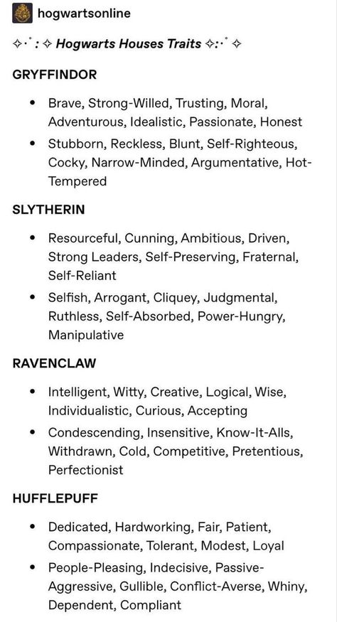 Harry Potter Houses Traits, Hogwarts House Traits, Slytherin Traits, Harry Potter Universe, Negative And Positive, Hufflepuff Aesthetic, Positive Traits, Hogwarts Aesthetic, Harry Potter Houses