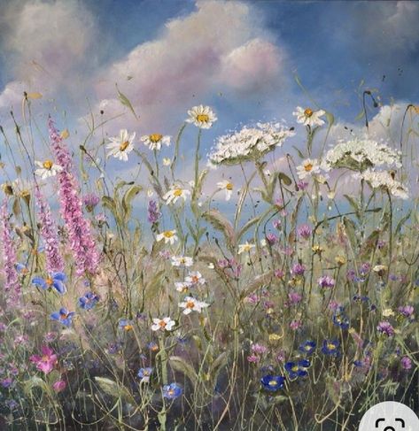 Wild Flower Meadow Painting, Wildflower Mural, Magic Runes, Colorful Landscape Paintings, Grass Painting, Wildflower Paintings, Oil Painting Inspiration, Classic Art Prints, Heaven Art