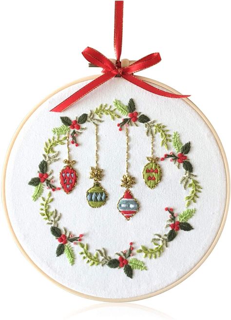 Christmas Full Range of Embroidery Starter Kit,8 Inch Cross Stitch Xmas Wreath Set Includes Embroidery Hoops Color Threads Needles,Xmas Plant Pattern for Home Party Decor : Amazon.co.uk: Home & Kitchen Pretty Embroidery Patterns, Stamped Embroidery Kit, Diy Embroidery Kit, Embroidery Materials, Embroidery Cross Stitch, Embroidery Shop, Embroidery Cross, Embroidery Needles, Needlepoint Kits