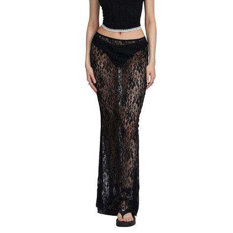 Women Summer Sexy Lace Long Skirts Vintage High Waist Solid Color See-Through Midi Skirts Slim Fit Skirts - Walmart.com Vintage Beachwear, Asymmetrical Maxi Skirt, Haut Transparent, Slim Fit Skirts, Skirts Vintage, Pattern Scarf, Floral Maxi Skirt, Long Maxi Skirts, Long Skirts