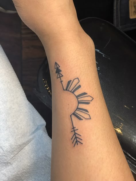 Philippines Sun Arrow Tattoo Filipino Tattoos For Women, Philippines Sun Tattoo, Philippines Tattoo Ideas, Sun Tattoo Designs, Type Tattoo, Filipino Tattoos, Hand Tattoos For Girls, Planet Tattoos, Tattoo Prices