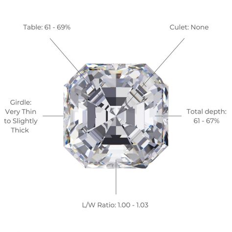 Asscher Cut Diamond Guide | Diamond Buzz Diamond Chart, Ascher Cut, Asscher Cut Diamond Ring, Asscher Cut Engagement Rings, Minimalist Jewellery, Asscher Diamond, Asscher Cut Diamond, Platinum Diamond Rings, Diamond Guide