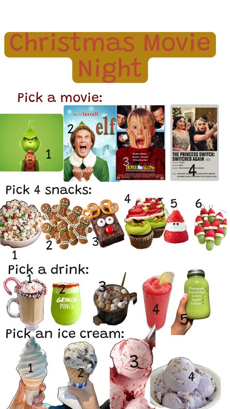 Ideas!!! Kids Christmas Movie Night, Christmas Sleepovers, Christmas Movie Night Ideas, Xmas Sleepover, Christmas Sleepover Ideas, Xmas List Ideas, Movie Night Ideas, Fun Family Christmas Games, Kids Christmas Movies