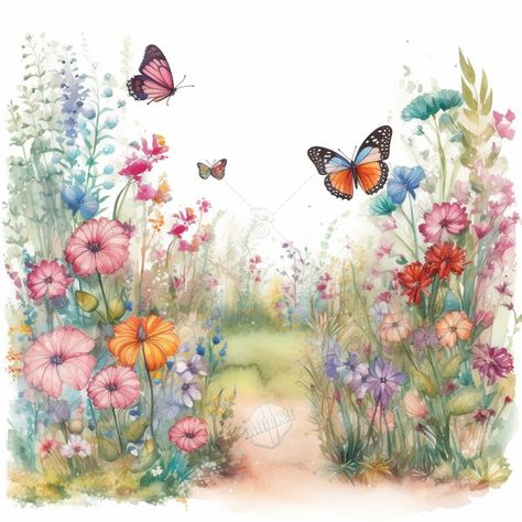 Garden Clipart, Watercolor Border, Nature Watercolor, Garden Drawing, Beach Watercolor, Butterfly Drawing, Wreath Watercolor, Watercolor Cat, Watercolor Splash