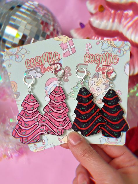 "This listing is for ONE Pair of Gothmas Christmas Tree Cake Earrings. Leverbacks are hypoallergenic. If you wish to replace hardware to ball posts or hooks please leave me a note at checkout. Earrings are approximately 2.25\" Follow me on IG for shop updates! @shopcosmiclovely Subscribe to my newsletter for exclusively monthly coupons! You can subscribe at: cosmiclovely.com" Gothmas Tree, Cake Earrings, Winter Earrings, Tree Cake, Christmas Tree Cake, Christmas Paper Crafts, Holiday Earrings, Tree Cakes, Black Tree