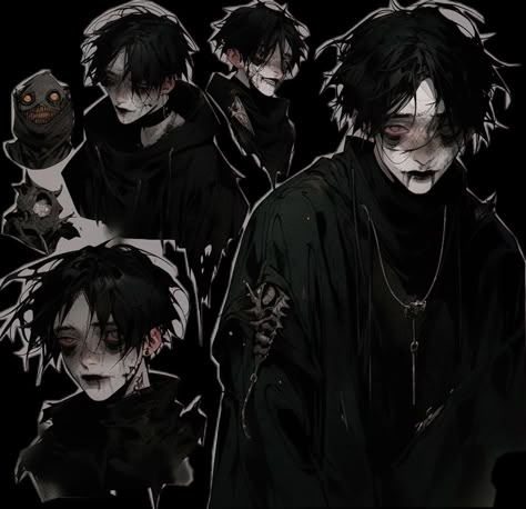 Creepy Character Design Male, Shadow Oc Male, Punk Oc Male, Demon Boy Art, Goth Boy Art, Shadow Oc, Boy Haircut Ideas, Make Character, Wolf Boy