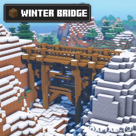 Voxpixel - Minecraft Builder on Instagram: “Save for Later ! 📧 - Winter Bridge - Hello, I built a simple Winter Bridge, easy to build with spruce wood !😎 I hope you will like and…” Minecraft Winter Ideas, Minecraft Community Center, Minecraft Statues, Minecraft Shaders, Minecraft Castle, Minecraft Medieval, Cute Minecraft Houses, Minecraft Plans, Minecraft Tips