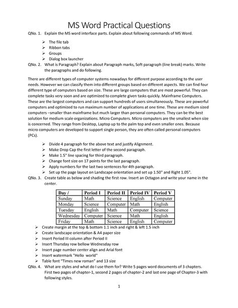 Word Practical questions for exercises-37524 - MS Word Practical Questions QNo. 1. Explain the MS - Studocu Ms Word Notes, Ms Word Practice Exercise, Microsoft Word Activities Student, How To Learn Ms Word, Ms Word Assignment, Microsoft Word Formatting, Word Processor, Real Estate Closing, High School Books