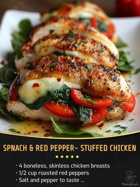 Red Pepper Stuffed Chicken, Pepper Stuffed Chicken, Last Minute Recipes, Red Pepper Stuffed, Pepper Stuffed, Food Dump, Chicken Entrees, Quick Dinners, Roasted Red Pepper