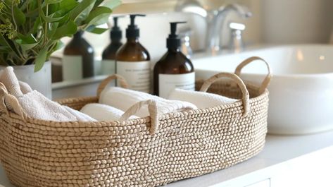 Discover what to put in bathroom baskets for your wedding with our top tips and ideas. Ensure guests feel comfortable and pampered. Bathroom Hospitality Basket, Wedding Restroom Basket, Hospitality Baskets, Bathroom Basket Wedding, Bathroom Organizing, Wedding Bathroom, Bathroom Baskets, Girls Bathroom, In Bathroom