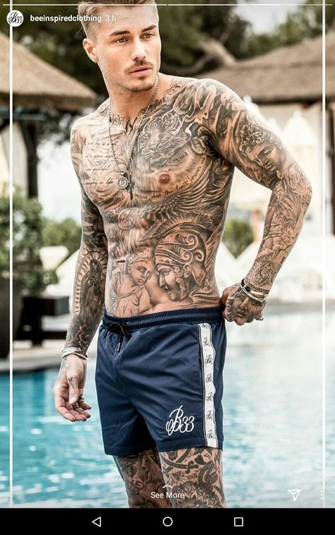 Johnny Edlind Abdomen Tattoo, Johnny Edlind, Tatted Men, Torso Tattoos, Chest Piece Tattoos, Chest Tattoo Men, Full Body Tattoo, Inked Men, Hot Tattoos