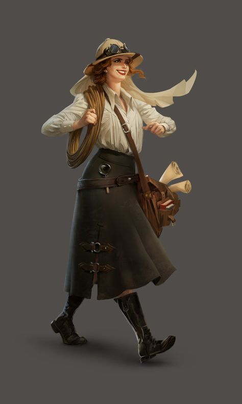 1920s Explorer, 1940s Steampunk, Explorer Concept Art, Call Of Cthulhu Character Design, Female Archaeologist, Explorer Drawing, Explorer Character, Female Explorer, Steampunk Character