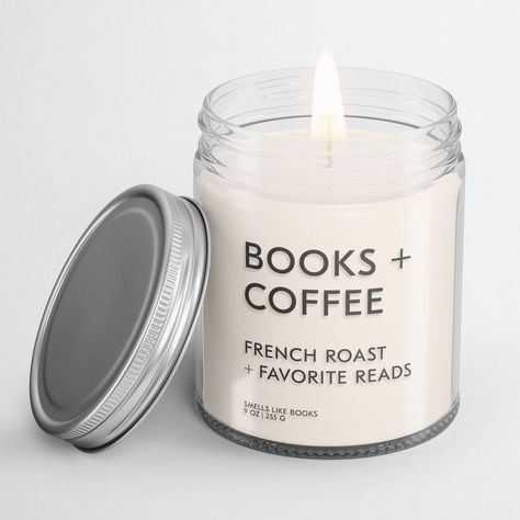 PRICES MAY VARY. Top Notes: hazelnut Heart Notes: coffee Base Notes: vanilla, maple ♥ CERTIFIED VEGAN + CRUELTY-FREE ♥ ♥ NO PHTHALATES, NO GMOs, NO TOXINS ♥ BOOKS AND COFFEE | Book Inspired Candle by Smells Like Books Candle Co ♥ Hand-Poured By Book Lovers in the USA ♥ Each Smells Like Books candle is meticulously hand-poured in a classic, contemporary glass jar that looks elegant in any decor and is easily reused or recycled. Environmentally friendly, long-lasting, clean burn. 100% cotton wick. Book Club 2023, Book Inspired Candles, Candle Book, Literary Candles, Coffee Scented Candles, Etsy Store Ideas, To All My Friends, Scented Wax Cubes, Coffee Book