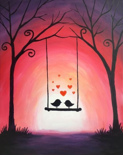 Love Birds Painting, Painting Ideas Easy, Event Makeup, Paint Nite, Oil Pastel Paintings, Simple Canvas Paintings, Oil Pastel Art, Oil Pastel Drawings, Easy Canvas Painting