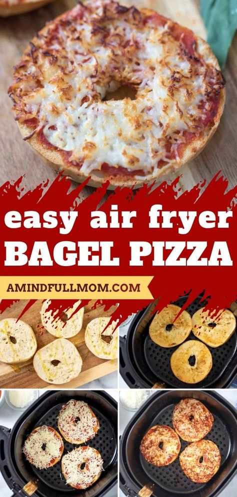 Thanks to the air fryer, you're less than 30 minutes away from this game day food idea! This tailgating recipe is a great way to enjoy a mini pizza. Whether you go crazy or keep the toppings simple, these homemade bagel pizzas are delicious! Bagel Pizzas, Bagel Pizza, Toasted Bagel, Kid Friendly Meals Easy, Pizza Bagels, Homemade Bagels, Quick Easy Snacks, Delish Recipes, Mini Pizza