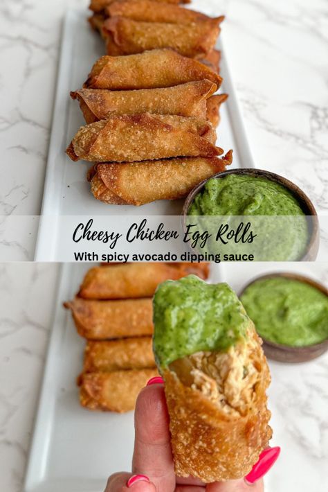 Shredded Chicken Egg Rolls, Chicken And Cheese Egg Rolls, Chicken Avocado Egg Rolls, Spicy Chicken Egg Rolls, Cheesecake Factory Avocado Egg Rolls Sauce, Avacado Egg Rolls, Southwest Chicken Egg Rolls Air Fryer, Avocado Egg Rolls Bjs Recipe, Chicken Avacado