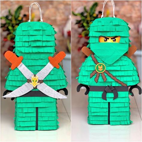 Ninjago Pinata Diy, Lego Ninjago Party Decorations, Lego Ninjago Decorations, Ninja Go Birthday Party, Ninja Lego Birthday Party, Ninjago Themed Birthday Party, Ninja Go Party Ideas, Lego Ninja Birthday Party, Ninjago Decorations