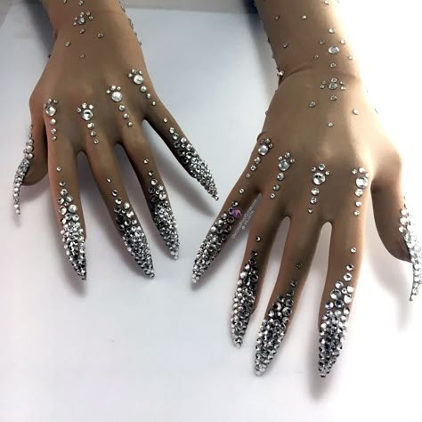 Gloves With Nails, Spring Gloves, Nail Gloves, Prom Gloves, Winter Manicure, Spring Acrylic Nails, With Nails, Flower Collection, Diamond Nails