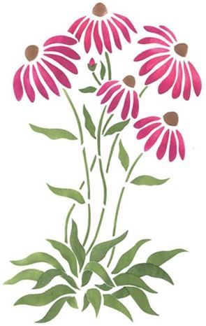 Wall Stencil Ideas, Flower Wall Stencil, Designer Stencils, Flower Stencil Patterns, Fleurs Art Nouveau, Stencil Patterns Templates, Hollyhocks Flowers, Cone Flowers, Wall Stencil Patterns