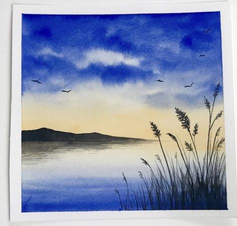 Painting Begginers, House Landscape Painting, Easy Watercolor Paintings, Drawing Sky, Easy Paintings For Beginners, Watercolor Painting For Beginners, Basic Watercolor, Hummingbird Painting, Owl Artwork