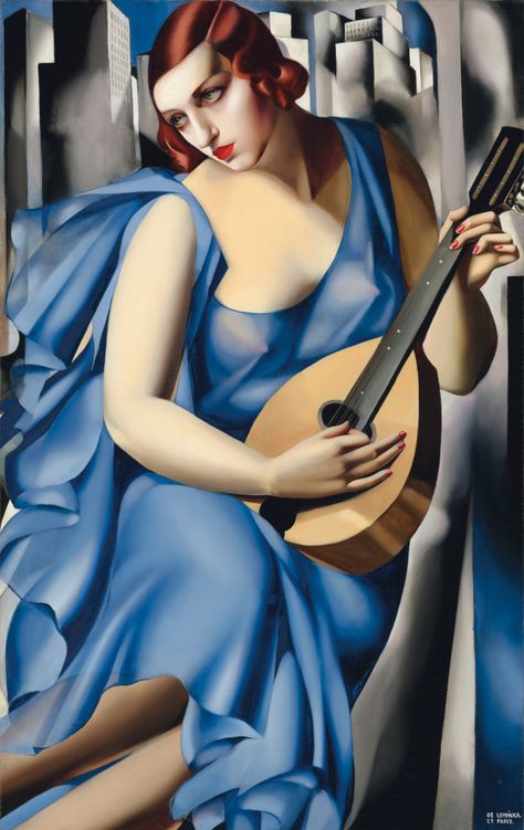 Tamara de Lempicka (1898-1980) | La Musicienne | Paintings | Christie's Lempicka Paintings, Tamara Lempicka, Arte Art Deco, Jenny Saville, Woman Artist, Art Deco Paintings, Art Deco Artwork, Sonia Delaunay, Famous Dress