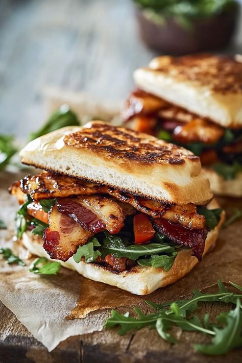 Honey Toasted Halloumi & Bacon Sandwiches with Marinated Veggies Halloumi Lunch, Halloumi Toast, Bacon Grilled Cheese Recipes, Halloumi Sandwich, Winter Sandwiches, Marinated Veggies, Sandwich Dinner, Ciabatta Sandwich, Bacon Sandwiches